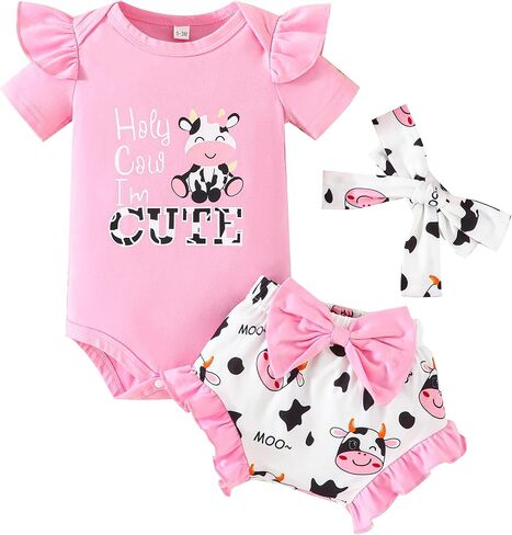 Surepoch Baby Girl الملابس الصيفية اللطيف الأكمام الكشكشة رومبير وسروال شورت للمولودات حديثي الولادة والأطفال الصغار ملابس الرضع القطن الناعمة in Kuwait