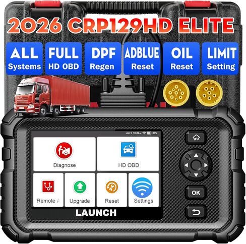 LAUNCH CRP129 HD Elite Heavy Duty Truck Scanner,Full System Diesel Scan Tool with 7 Reset Oil Reset/Speed Limit/Injector Coding/Cylinder Cut-off,DPF Regen Tool for 99% Truck & Commercial Vehicles in Saudi Arabia