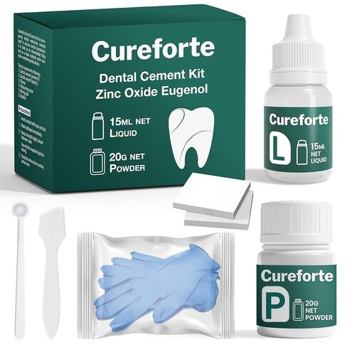 Cureforte Zinc Oxide Eugenol Dental Cement Kit – Professional Temporary Crown & Bridge Glue for Tooth Fillings | Self-Curing, Strong Bond, and Pulp-Soothing Formula | Easy-to-Use Dental Repair Kit in Kuwait