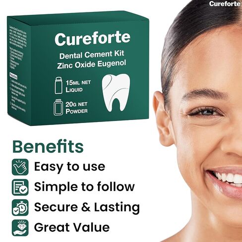 Cureforte Zinc Oxide Eugenol Dental Cement Kit – Professional Temporary Crown & Bridge Glue for Tooth Fillings | Self-Curing, Strong Bond, and Pulp-Soothing Formula | Easy-to-Use Dental Repair Kit in Kuwait