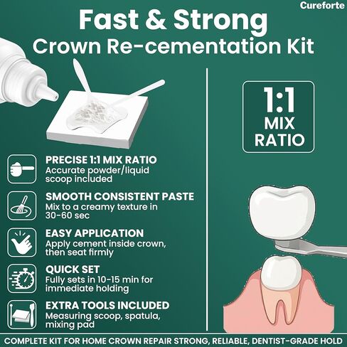 Cureforte Zinc Oxide Eugenol Dental Cement Kit – Professional Temporary Crown & Bridge Glue for Tooth Fillings | Self-Curing, Strong Bond, and Pulp-Soothing Formula | Easy-to-Use Dental Repair Kit in Kuwait