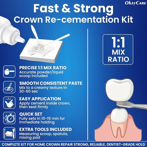 Zinc Oxide Eugenol Dental Cement Kit – Instant Tooth Repair, Cap, Crown & Bridge Filling | Ultra Strong & Pulp-Soothing Formula | Long Lasting - Easy Mix-and-Use Dental Adhesive for DIY, Home & Clinic in Kuwait