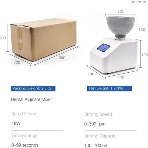 Dental Plaster Grind Mixer, 100-700ML Automatic Alginate Mixer, 0-300RPM Adjustable Speed, Mixing Alginate Impression Materials and Gypsum, for Dental Clinics, Laboratory in Kuwait