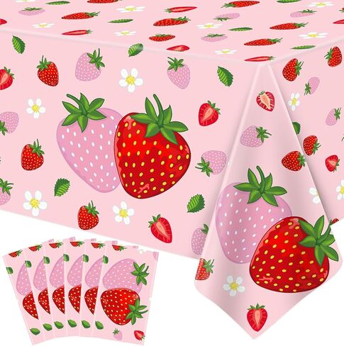 4 Pack Strawberry Tablecloth Pink Strawberry Birthday Party Decorations Berry Sweet One Disposable Table Cloth Fruit Theme Party Table Covers for Girls Baby Shower Fruit Birthday Supplies 51X86 in in Kuwait