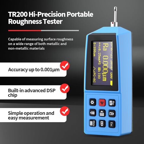 TR200 Portable Surface Roughness Tester, High Precision Surface Roughness Gauges with 0.001μm Resolution, 20H Battery, Measures Ra Rz Rq Rt RSm | Digital Profilometer with DSP Chip & 100 Data Storage in Saudi Arabia