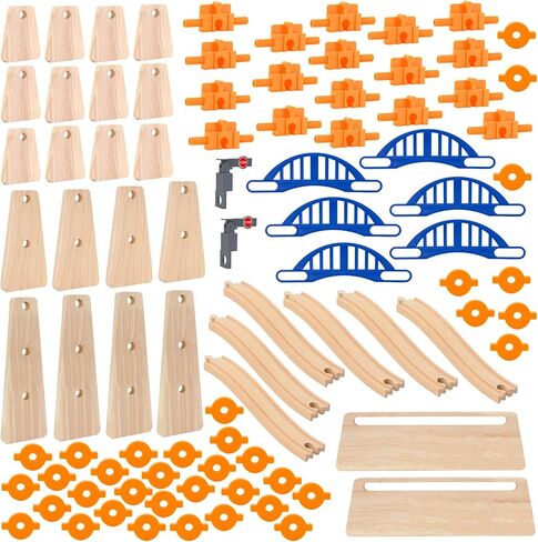115 PCS بناء ولعب Ultimate Elevative Wooden Railway Crity Set Pack Teaction #3 مع مسارات القطار الخشبية ، الرافعة ، مسارات تصاعدية ، متوافقة مع Thomas ، Brio ، Ikea ، Melissa & Doug in Kuwait