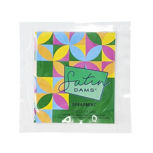 Satin Dams® Box of 100 Assorted Latex Oral Dams | Grape, Strawberry, Vanilla and Spearmint Scented Dental Dams | Bulk Hermetically Sealed Dams in Kuwait