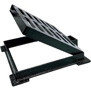 TIANYAMAI Cast Iron Drain Grate and Frame 10x10 in, B-Class 28100 lbs Heavy-Duty Driveway Channel Cover, Outdoor Trench Drainage Grate with Base, Square Metal Sewer Cover for Garage (True 9.8" ISL) in Kuwait