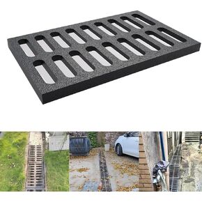 Cast Iron Drain Grate, 24 * 12in Outdoor Drain Cover, B125 Class Ductile Iron Channel Drainage Grates, Heavy Duty Sewer Grate,Black Rectangle Drain Grate for Yard,Driveway,Concrete Floor. in Kuwait