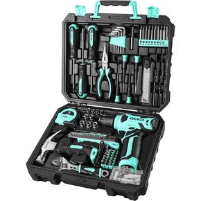 DEKOPRO 126 Piece Power Tool Combo Kits with 8V Cordless Drill, 10MM 3/8'' Keyless Chuck, Professional Household Home Tool Kit Set, DIY Hand Tool Kits for Garden Office House Repair in Kuwait