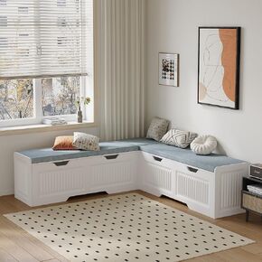 WTWEGMDGE L Shape Storage Bench, Kitchen Breakfast Nook Bench, L Shaped Bench,Backless Corner Bench Nook with Storage,for Entryway,Dining Room,Kitchen (White) in Kuwait