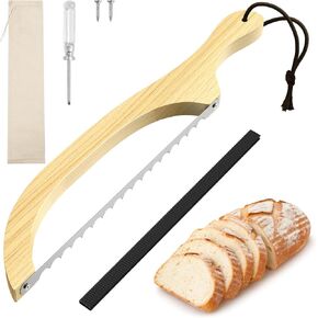 FTCIRA Bread Knife for Homemade Bread – 16" Walnut Bow Bread Cutter with Ultra-Sharp Serrated Stainless Steel Blade, Sourdough Bread Knife for Bagels, Baguettes, and Rustic Loaves - Walnut Color in Kuwait