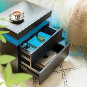 LED Nightstand with 2 Drawers, Modern White Bedside Table Cabinet with RGB Color Changing Lights, App and Remote Control (Black) in Saudi Arabia