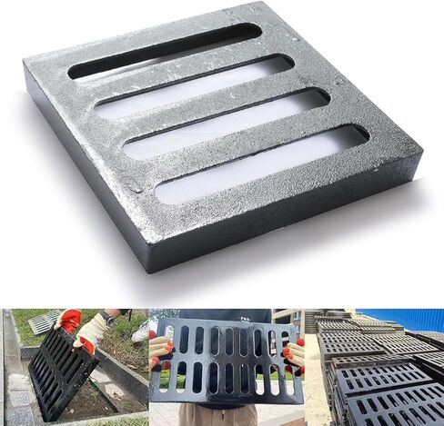 Cast Iron Drain Grate, 12 * 12in Heavy Duty Outdoor Drain Cover, B125 Class Channel Grate, Metal Sewer Grate, Black Square Drainage Grate for Concrete Floor, Yard, Driveway & Garage. in Kuwait