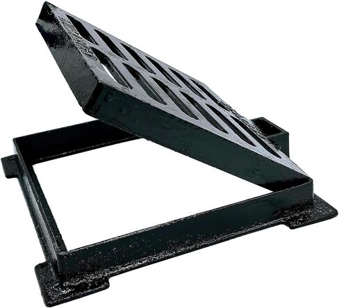 TIANYAMAI Cast Iron Drain Grate and Frame 10x10 in, B-Class 28100 lbs Heavy-Duty Driveway Channel Cover, Outdoor Trench Drainage Grate with Base, Square Metal Sewer Cover for Garage (True 9.8" ISL) in Kuwait