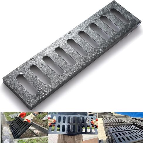 Cast Iron Drain Grate, 17.3 * 12in Heavy Duty Outdoor Drain Cover, B125 Class Channel Grate, Metal Sewer Grate, Black Square Drainage Grate for Concrete Floor, Yard, Driveway & Garage. in Kuwait