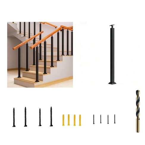 عمود درابزين للسلالم مثبت على الأرض للخدمة الشاقة، عمود درابزين معدني أسود، مصنوع من الحديد المجلفن، مقاوم للصدأ، للاستخدام الداخلي والخارجي، خيارات الارتفاع 35.43 بوصة و37.40 بوصة (1، 37.40 بوصة (95 سم)) in Kuwait