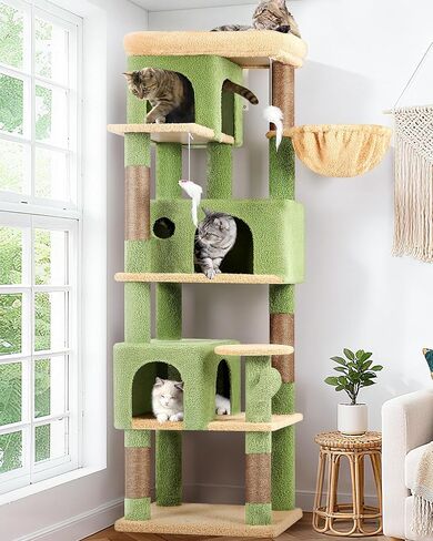 F66 Corner Cat Tree 66 بوصة برج التسلق متعدد المستويات Kitty Cats Cat Tower لقطط متعددة داخلية مع منصة كبيرة ، 3 كهوف القط ، رمادي داكن in Kuwait
