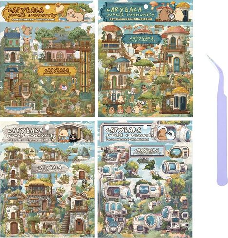 Girls 3D Miniature Scene Stickers, 4 Sets World Travel DIY House Stickers for Museun, Hotel, Magic House, Drive-In Restaurant, Cute 3D Cartoon Sticker Scenes for Adult Kids Relief Stress Pass The Time in Kuwait