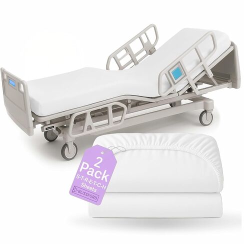 BLISSFORD - 2 Pack Fitted Hospital Bed Sheets with Elastic All Around for a Cotton Rich Soft Knitted Jersey Sheet, 36" x 84" x 12" in Kuwait