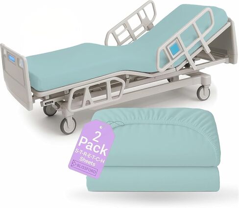 BLISSFORD - عبوتين من ملاءات سرير المستشفى الملائمة مع ملاءة مطاطية في جميع الأنحاء للحصول على ملاءة جيرسي محبوكة ناعمة وغنية بالقطن، مقاس 91.44 سم × 213.36 سم × 30.48 سم. in Kuwait