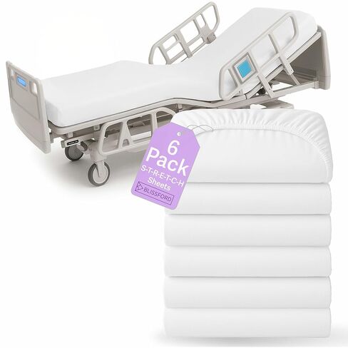 BLISSFORD - 2 Pack Fitted Hospital Bed Sheets with Elastic All Around for a Cotton Rich Soft Knitted Jersey Sheet, 36" x 84" x 12" in Kuwait