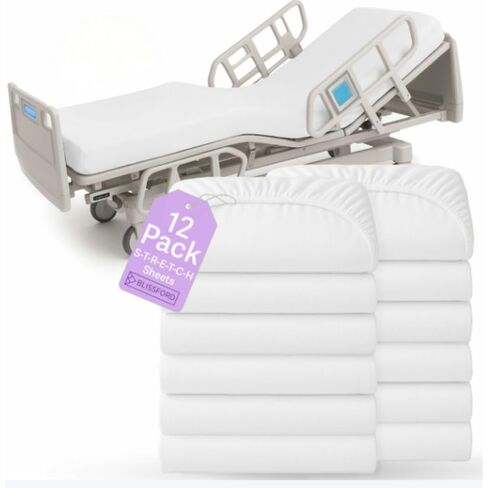 BLISSFORD - 2 Pack Fitted Hospital Bed Sheets with Elastic All Around for a Cotton Rich Soft Knitted Jersey Sheet, 36" x 84" x 12" in Kuwait