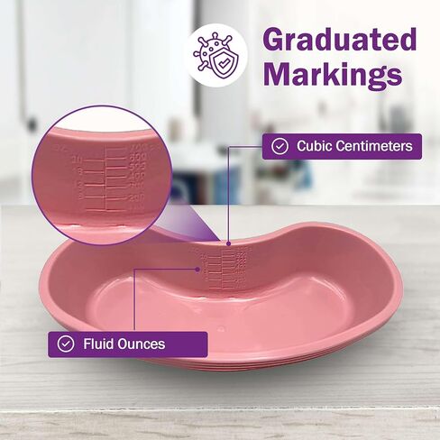 Kidney Shaped Emesis Basin - 5 Mauve Bedside Basin for Handwashing, Brushing Teeth, Ear Irrigation, and More - Good for Hospitals, Medical Facilities, and Home Use in Kuwait