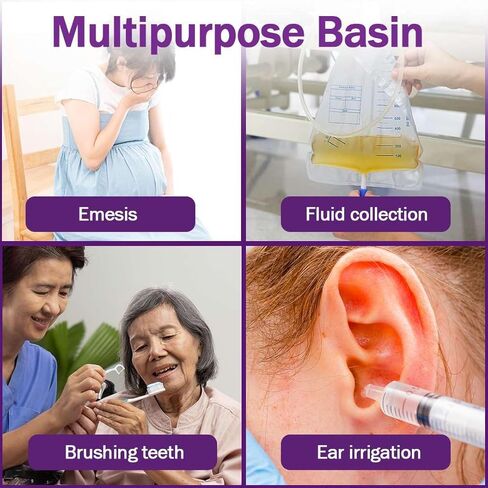 Kidney Shaped Emesis Basin - 5 Mauve Bedside Basin for Handwashing, Brushing Teeth, Ear Irrigation, and More - Good for Hospitals, Medical Facilities, and Home Use in Kuwait
