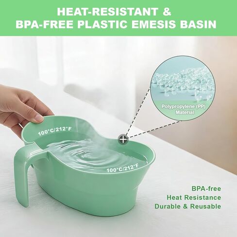 Green Emesis Basin with Handle - Kidney Shape Oral Care Spit Cup Vomit Bowls, Elderly Mouthwash Basin Tray Plastic Emesis Cup Sick Bows for Elderly Bedridden, 880cc in Kuwait