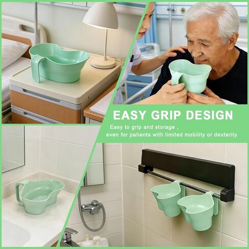 Green Emesis Basin with Handle - Kidney Shape Oral Care Spit Cup Vomit Bowls, Elderly Mouthwash Basin Tray Plastic Emesis Cup Sick Bows for Elderly Bedridden, 880cc in Kuwait