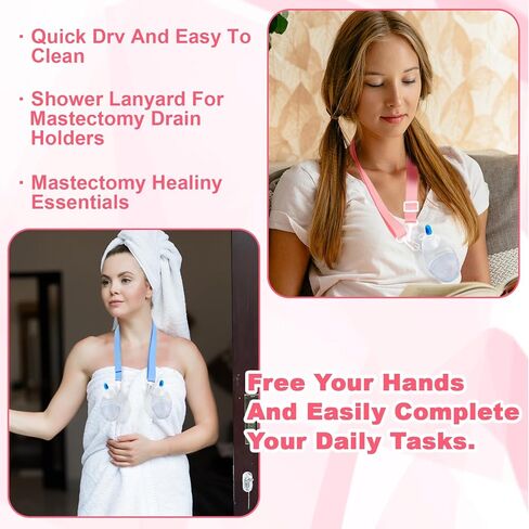 4Pcs Shower Lanyard with 2 Hooks for Mastectomy Drain Holder, Breast Cancer/Abdominal Debridement/Tummy Tuck Patients Surgical Drain Holder Breast Surgery After-Surgery Recovery Clips Accessories in Kuwait