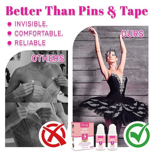 2 Pack Body Adhesive Roll On for Clothing & Skin,Strong Hold, Sweat Resistant, Easy Wash Off Body Glue for Clothes, Socks, Wigs, Costumes, Leotards, Bras – No Residue, Gentle Formula in Kuwait