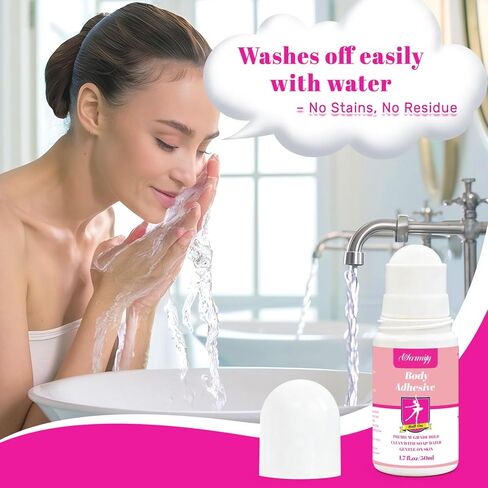 2 Pack Body Adhesive Roll On for Clothing & Skin,Strong Hold, Sweat Resistant, Easy Wash Off Body Glue for Clothes, Socks, Wigs, Costumes, Leotards, Bras – No Residue, Gentle Formula in Kuwait