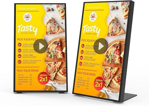 لوحة قائمة Canlarriz الرقمية مقاس 18.5 بوصة شاشة عرض لافتات رقمية لسطح المكتب للمحلات والمطاعم والعرض التجاري، 700 شمعة في المتر المربع، محرر محتوى ويب مجاني عالي السطوع Android in Kuwait