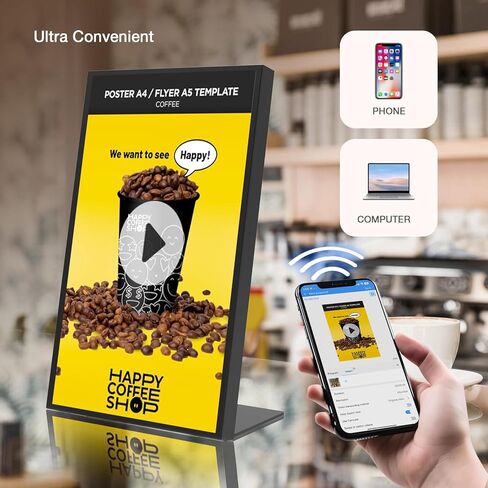 لوحة قائمة Canlarriz الرقمية مقاس 18.5 بوصة شاشة عرض لافتات رقمية لسطح المكتب للمحلات والمطاعم والعرض التجاري، 700 شمعة في المتر المربع، محرر محتوى ويب مجاني عالي السطوع Android in Kuwait