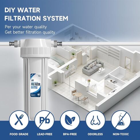 Whole House Water Filter Housing, Fit 10"x2.5" Sediment etc Filters for Well and City Water, Pre-Filtration System for Home, 3/4" Brass Port, Heavy Duty Steel Bracket, 4 Screws, Wrench, 1 Pp Cotton in Kuwait