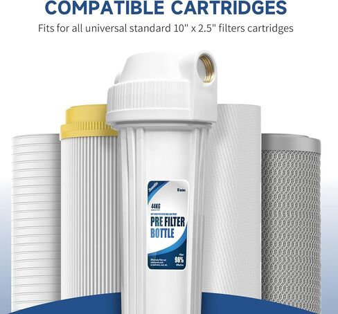 Whole House Water Filter Housing, Fit 10"x2.5" Sediment etc Filters for Well and City Water, Pre-Filtration System for Home, 3/4" Brass Port, Heavy Duty Steel Bracket, 4 Screws, Wrench, 1 Pp Cotton in Kuwait