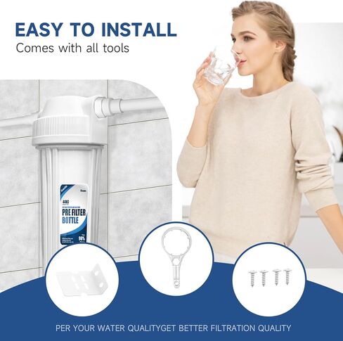 Whole House Water Filter Housing, Fit 10"x2.5" Sediment etc Filters for Well and City Water, Pre-Filtration System for Home, 3/4" Brass Port, Heavy Duty Steel Bracket, 4 Screws, Wrench, 1 Pp Cotton in Kuwait