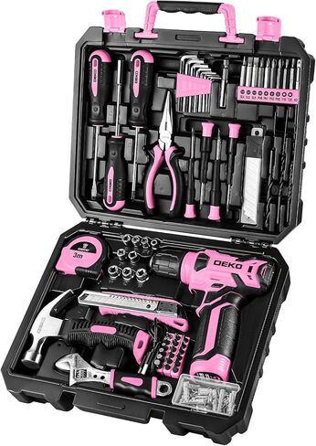 DEKOPRO 126 Piece Power Tool Combo Kits with 8V Cordless Drill, 10MM 3/8'' Keyless Chuck, Professional Household Home Tool Kit Set, DIY Hand Tool Kits for Garden Office House Repair in Saudi Arabia
