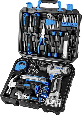 DEKOPRO 126 Piece Power Tool Combo Kits with 8V Cordless Drill, 10MM 3/8'' Keyless Chuck, Professional Household Home Tool Kit Set, DIY Hand Tool Kits for Garden Office House Repair in Saudi Arabia