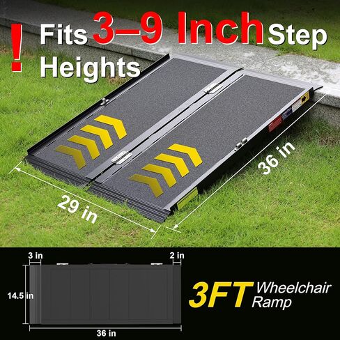 Support Way 3FT Portable Wheelchair Ramp with Quick-Lock, Black Seamless Non-Slip Aluminum Folding Handicap Ramp,Threshold Ramp for Doorways, Wheel Chair Ramp for Home Steps, Loading Dock Plates in Saudi Arabia