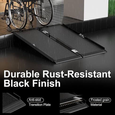 Support Way 3FT Portable Wheelchair Ramp with Quick-Lock, Black Seamless Non-Slip Aluminum Folding Handicap Ramp,Threshold Ramp for Doorways, Wheel Chair Ramp for Home Steps, Loading Dock Plates in Saudi Arabia