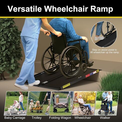 Support Way 3FT Portable Wheelchair Ramp with Quick-Lock, Black Seamless Non-Slip Aluminum Folding Handicap Ramp,Threshold Ramp for Doorways, Wheel Chair Ramp for Home Steps, Loading Dock Plates in Saudi Arabia