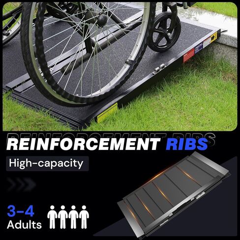 Support Way 3FT Portable Wheelchair Ramp with Quick-Lock, Black Seamless Non-Slip Aluminum Folding Handicap Ramp,Threshold Ramp for Doorways, Wheel Chair Ramp for Home Steps, Loading Dock Plates in Saudi Arabia