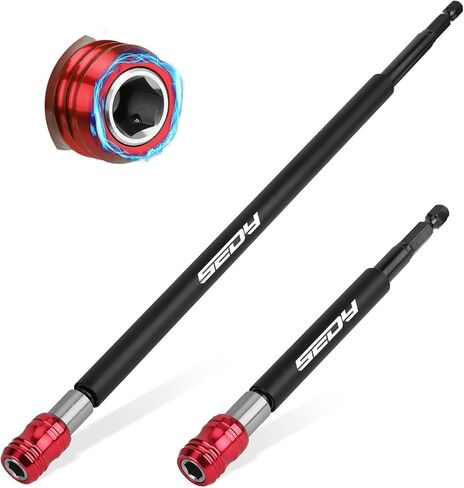 Magnetic Screwdriver Bit Holder Set: 2-Piece 1/4 Inch Hex Shank Quick Release Extension Adapter | Super Straight Durable CR-V Steel | Universal Fit for Impact Driver Bits | 6", 12" Long in Kuwait