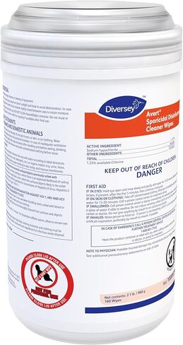 Diversey 100895790 Avert Sporicidal Disinfectant Cleaner, Hospital Grade Kills C. Difficile Spores, Standard Size Wipes, 160-Wipes, 1-Canister in Saudi Arabia