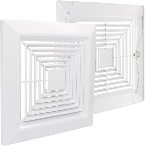 غطاء مروحة عادم الحمام Bonsicoky مقاس 9 × 9 بوصة مع نوابض مدمجة - شبكة بديلة للسقف المربع ومراوح العادم المثبتة على الحائط، ومحول الهواء وموزع الهواء (أبيض) in Kuwait