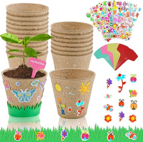 NNG 40 Set Garden Paper Pot Craft Kit,40Pcs Paper Mache Pots Peat Plant Pots with 400pcs Adhesive Foam Stickers & 40Pcs Pots Labels,Flower Plant Spring Craft for Kid DIY Flower Planting in Kuwait