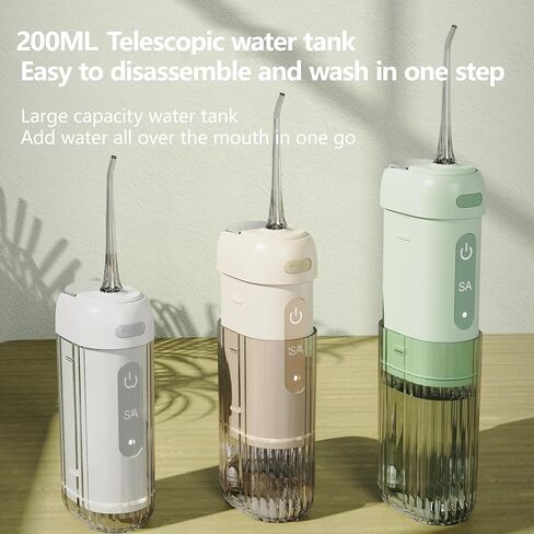 Luonaa Water Flosser for Teeth, Portable Oral Irrigator with 4 Modes, 5 Flossing Tips, 200ML Telescopic Water Tank, IPX7 Waterproof, Rechargeable Cordless Plaque Remover for Teeth in Saudi Arabia
